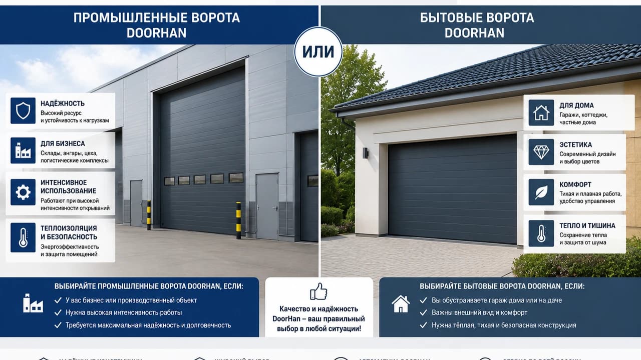 Главные отличие бытовых секционных ворот от промышленных.